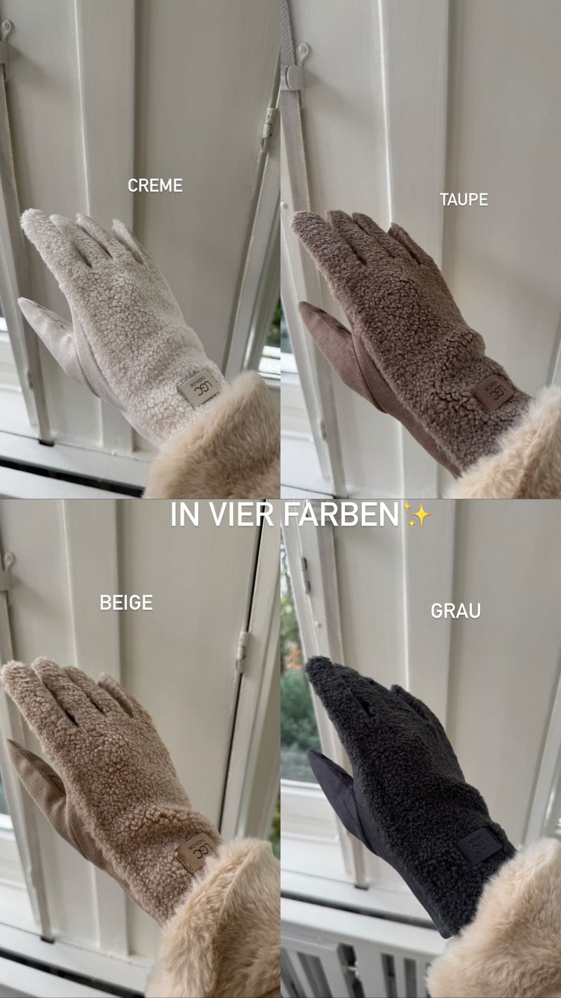 Plüsch-Handschuhe One Size – superweich & mit Touchscreen-Funktion beige