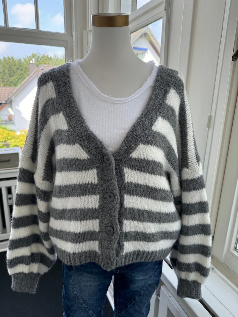 Strickjacke gestreift grau