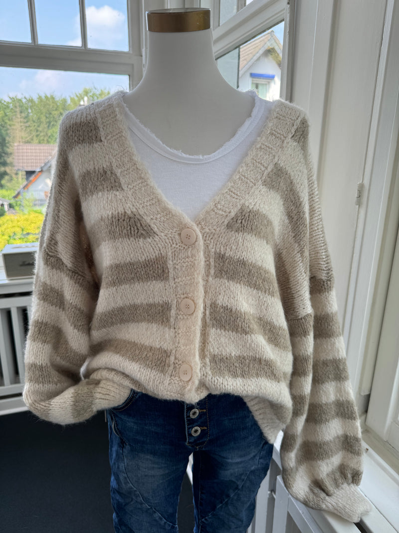 Strickjacke gestreift beige