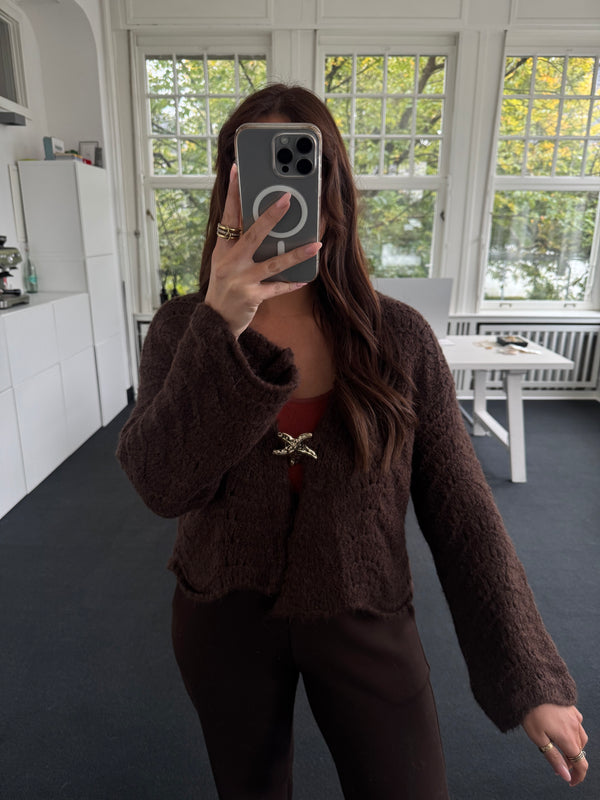 Cardigan mit weitem Ärmel & abnehmbarem Stern-Verschluss – One Size BRAUN
