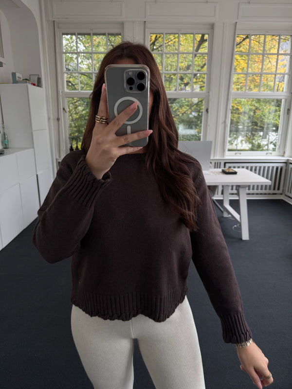 Pullover mit Zopfdetails – Soft Touch, One Size braun