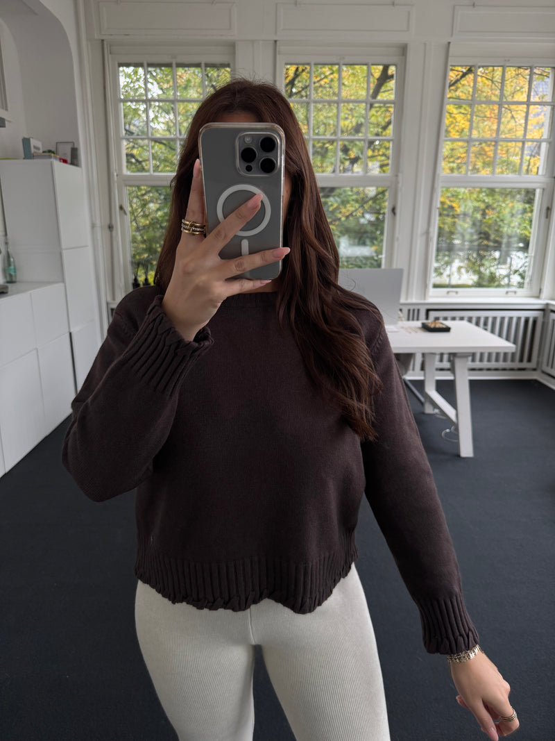 Pullover mit Zopfdetails – Soft Touch, One Size braun