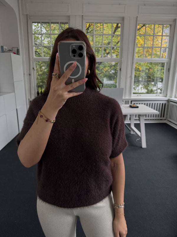 Flauschiger Pullover mit Halbarm – Soft Touch, One Size braun