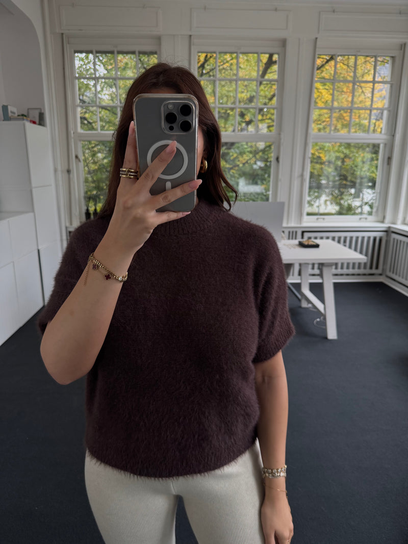 Flauschiger Pullover mit Halbarm – Soft Touch, One Size braun