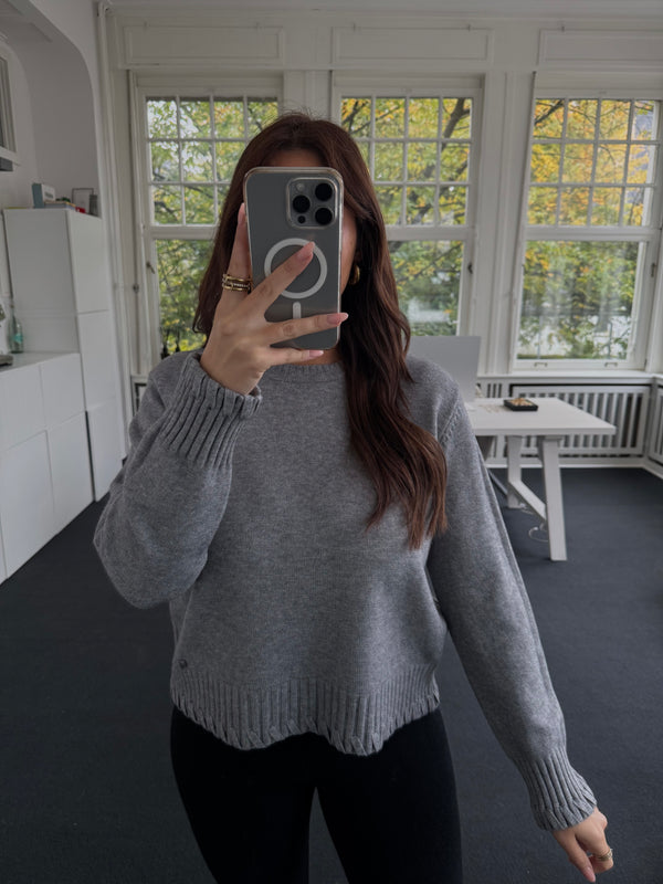 Pullover mit Zopfdetails – Soft Touch, One Size grau