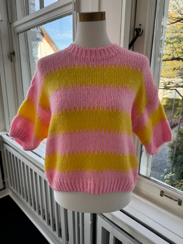 Strickoberteil gestreift kurze arme rosa/gelb