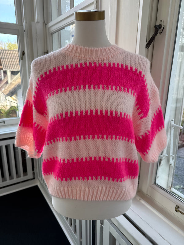 Strickoberteil gestreift kurze arme pink
