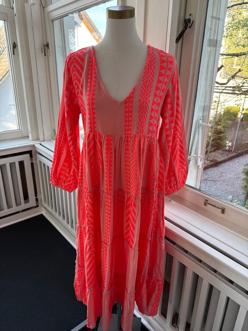 Kleid must have lang mit V-Ausschnitt orange/rosa