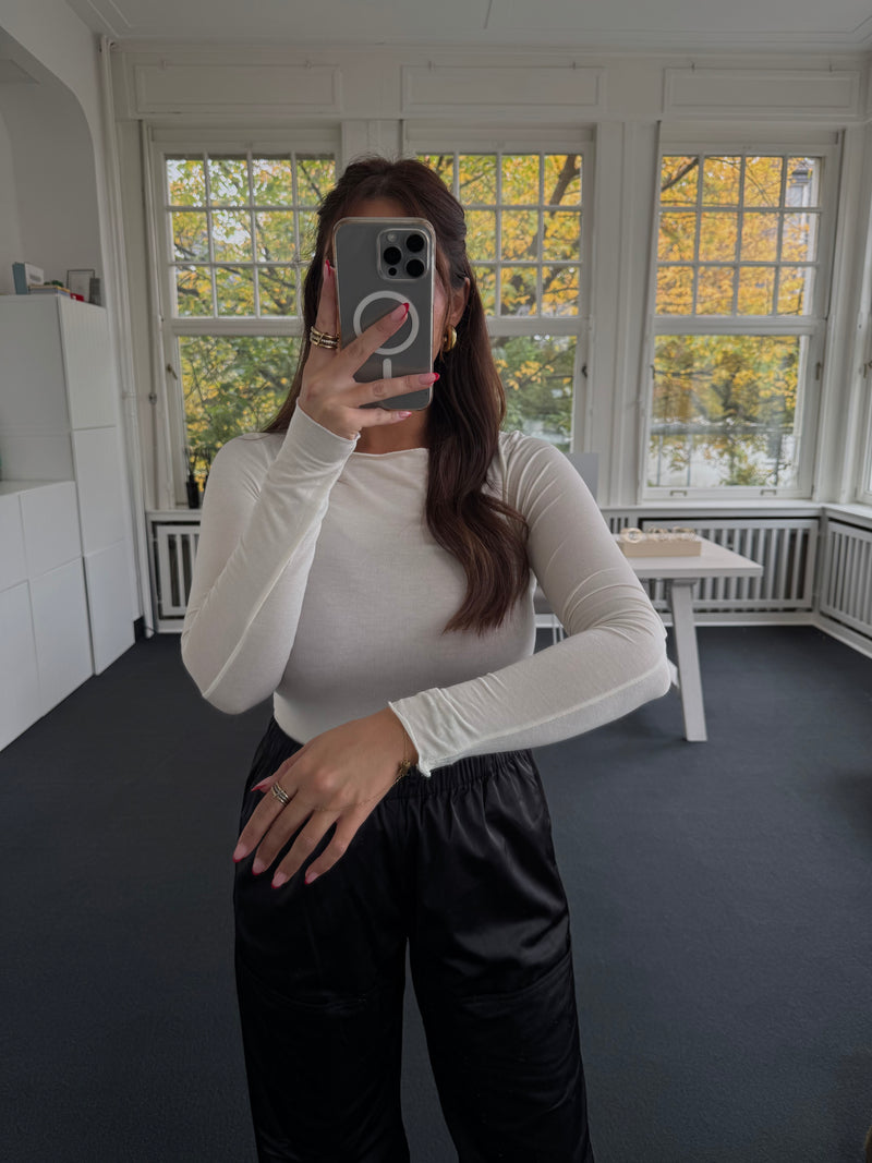 Figurbetontes Kaschmir-Shirt – One Size – Weicher Stretchstoff  creme