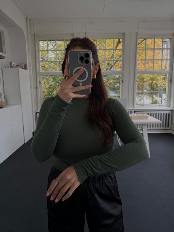 Figurbetontes Kaschmir-Shirt – One Size – Weicher Stretchstoff grün