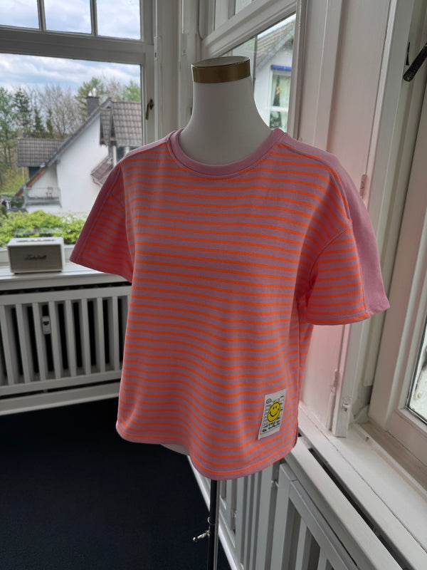 T Shirt gestreift smile orange/ rosa