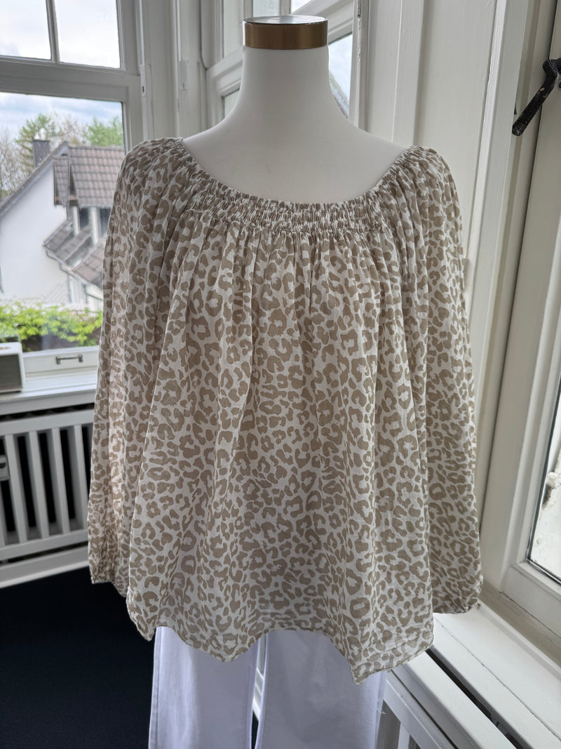 Bluse leopard oversized beige
