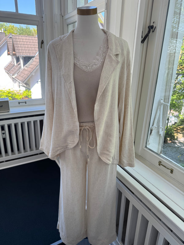 Leinen Hose mit Gummibund beige