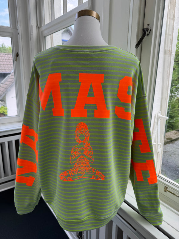 Sweatshirt namaste gestreift grün/orange