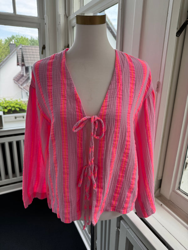 Musselin Bluse gestreift rosa/pink
