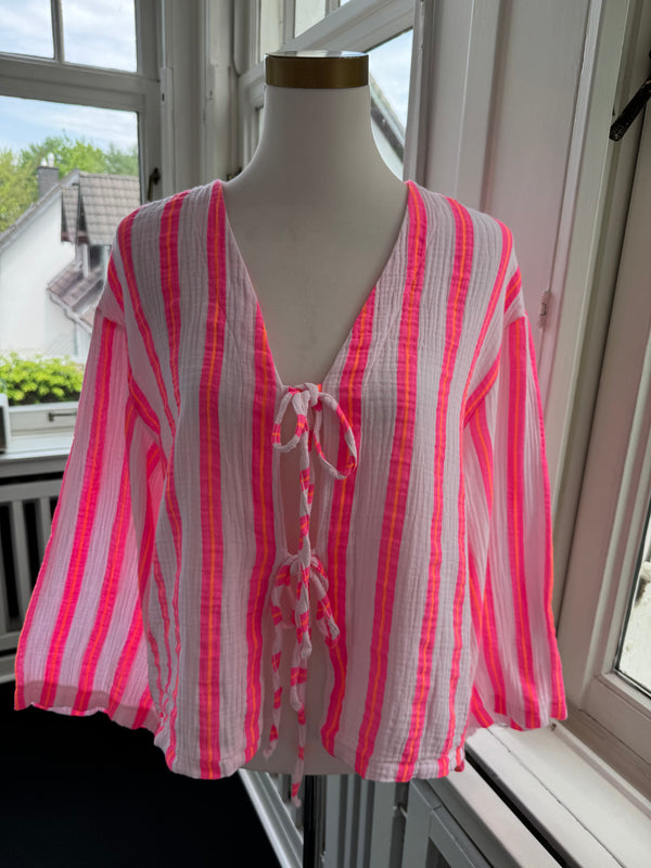 Musselin Bluse gestreift weiß/pink