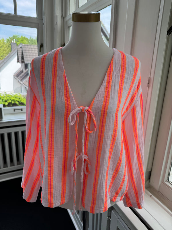 Musselin Bluse gestreift orange/weiß