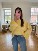 Gestreiftes Oversize Oberteil – weite Ärmel – kastiger Schnitt – One Size (36–42) gelb/neon