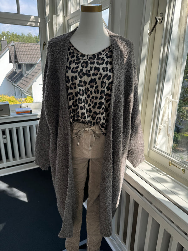 Strickjacke Plüsch lang taupe