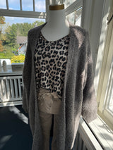 Strickjacke Plüsch lang taupe