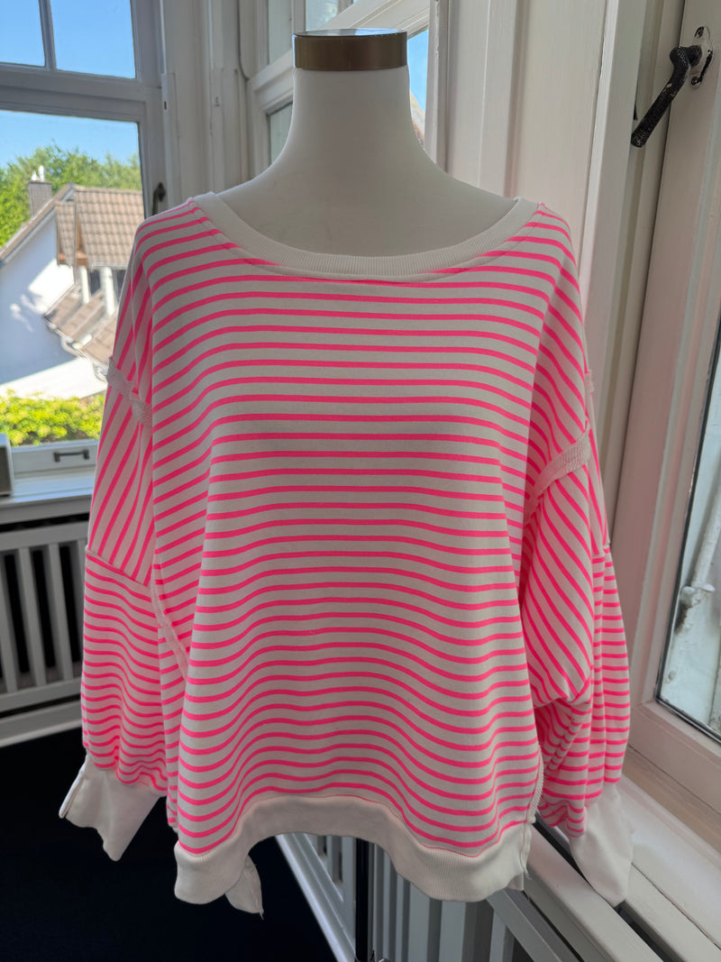 Sweatshirt oversized gestreift schlitz an der Seite pink