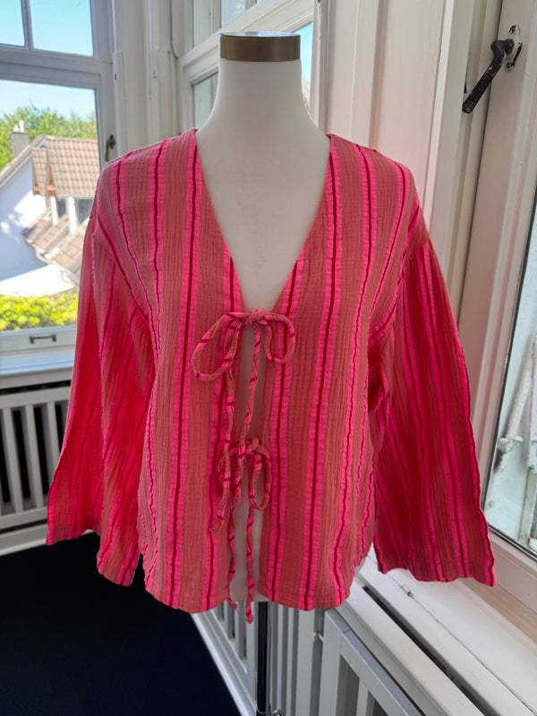 Musselin Bluse gestreift coral /pink