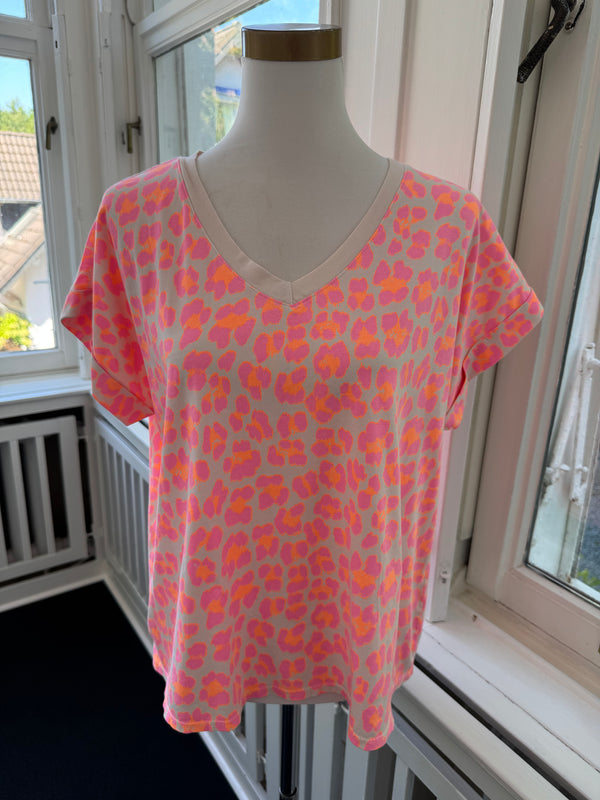 T-shirt leo V-Ausschnitt must have rosa/orange