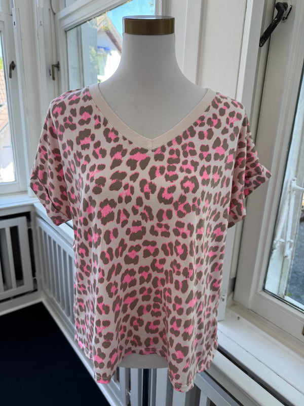 T-shirt leo V-Ausschnitt must have khaki/pink