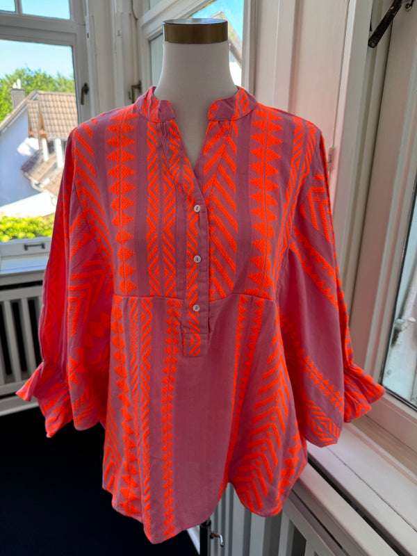 Bluse must have summer ballonärmel orange/rosa