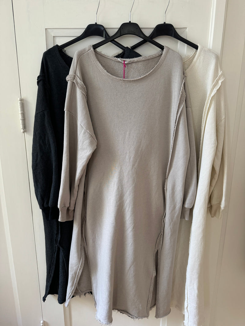 Sweatshirt Kleid mit Taschen long in drei Farben