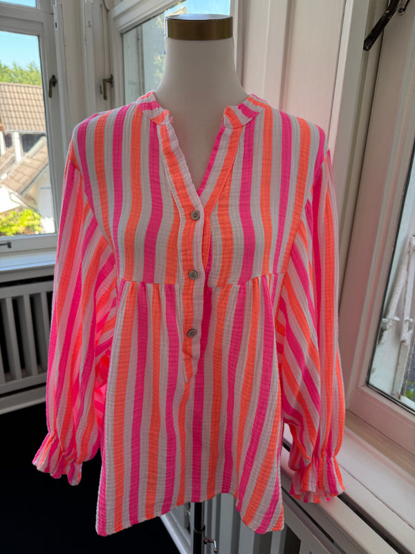 Bluse summer gestreift ballonärmel pink/orange