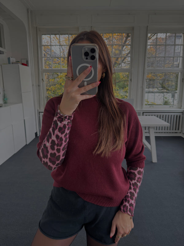 Feinstrick Halbarm Pullover – One Size (36–40) | Edler Viskose-Mix bordeaux