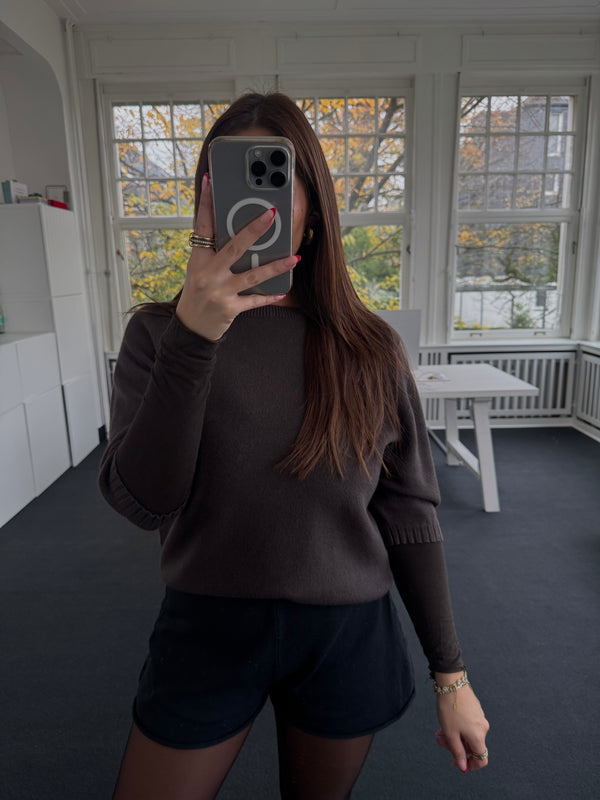 Feinstrick Halbarm Pullover – One Size (36–40) | Edler Viskose-Mix braun