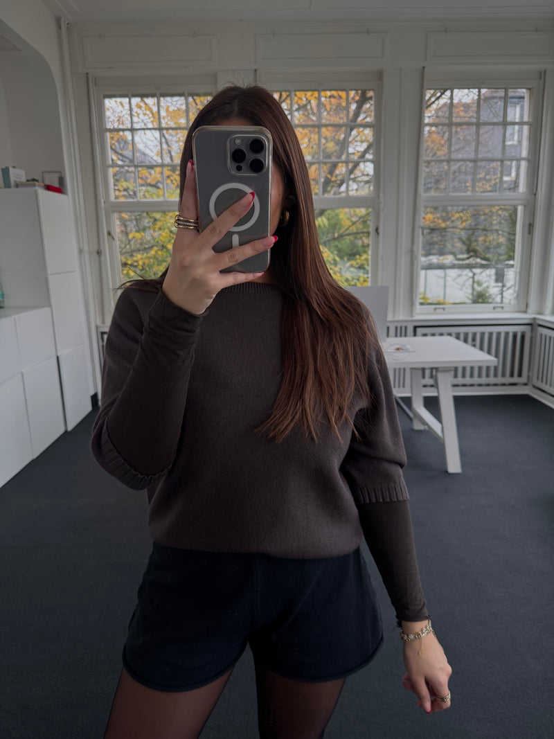 Feinstrick Halbarm Pullover – One Size (36–40) | Edler Viskose-Mix braun