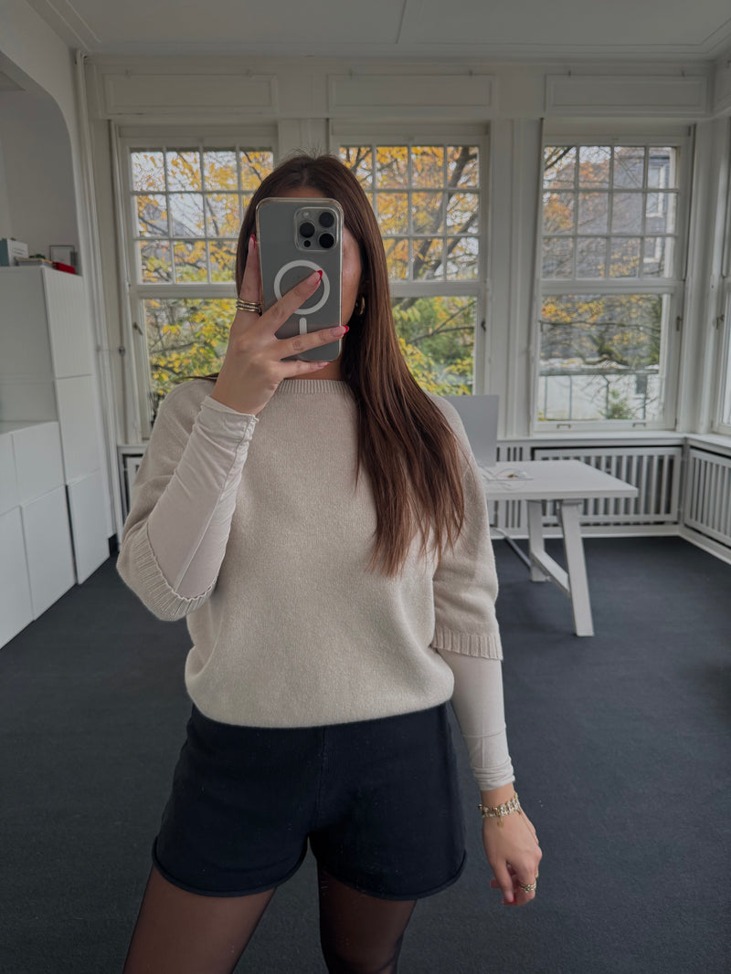 Feinstrick Halbarm Pullover – One Size (36–40) | Edler Viskose-Mix creme