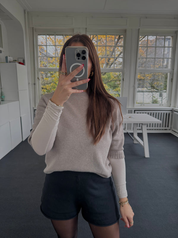 Feinstrick Halbarm Pullover – One Size (36–40) | Edler Viskose-Mix beige