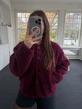 Teddyjacke mit Knöpfen & Taschen – Leichter Wollmix | Kuschelig & Stylisch bordeaux