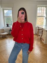 Weiche Strickjacke mit Knopfleiste – kuschelig, kratzfrei & hochwertiger Materialmix rot