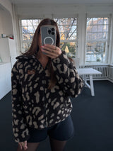 Teddy-Jacke mit Muster und Reißverschluss – Braun/Beige