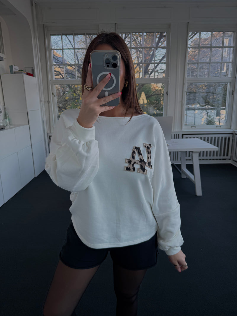 Sweatshirt-Oberteil im U-Boot-Stil mit „LA Leo“-Print – One Size (36–40) weiss