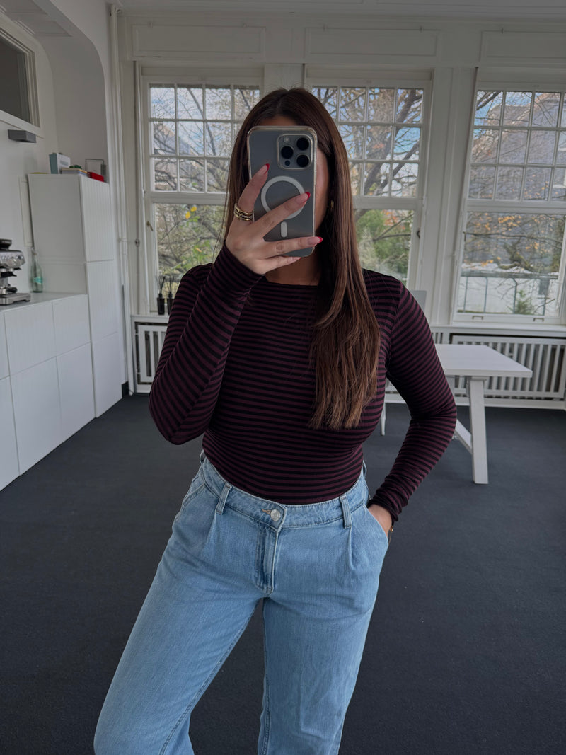 Kaschmir-Style Shirt mit klassischem Streifenmuster – Bordeaux