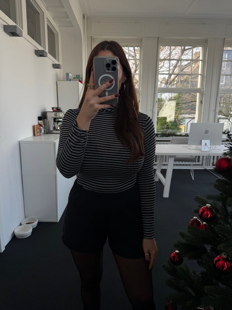 Kaschmir-Style Rollkragen-Shirt mit Streifenmuster anthrazit