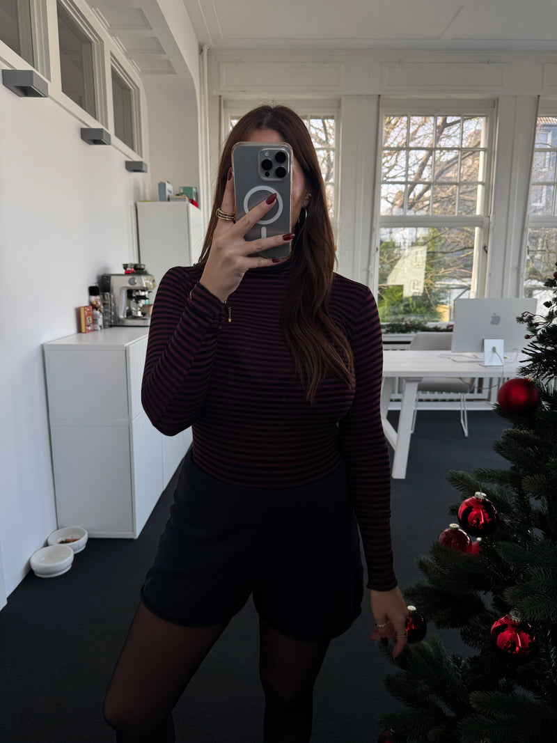 Kaschmir-Style Rollkragen-Shirt mit Streifenmuster bordeaux