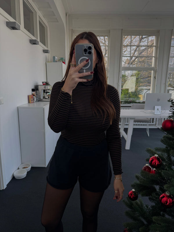 Kaschmir-Style Rollkragen-Shirt mit Streifenmuster braun