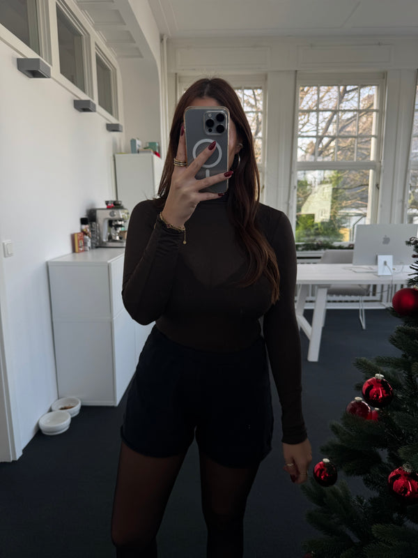 Kaschmir-Style Shirt mit Stehkragen braun