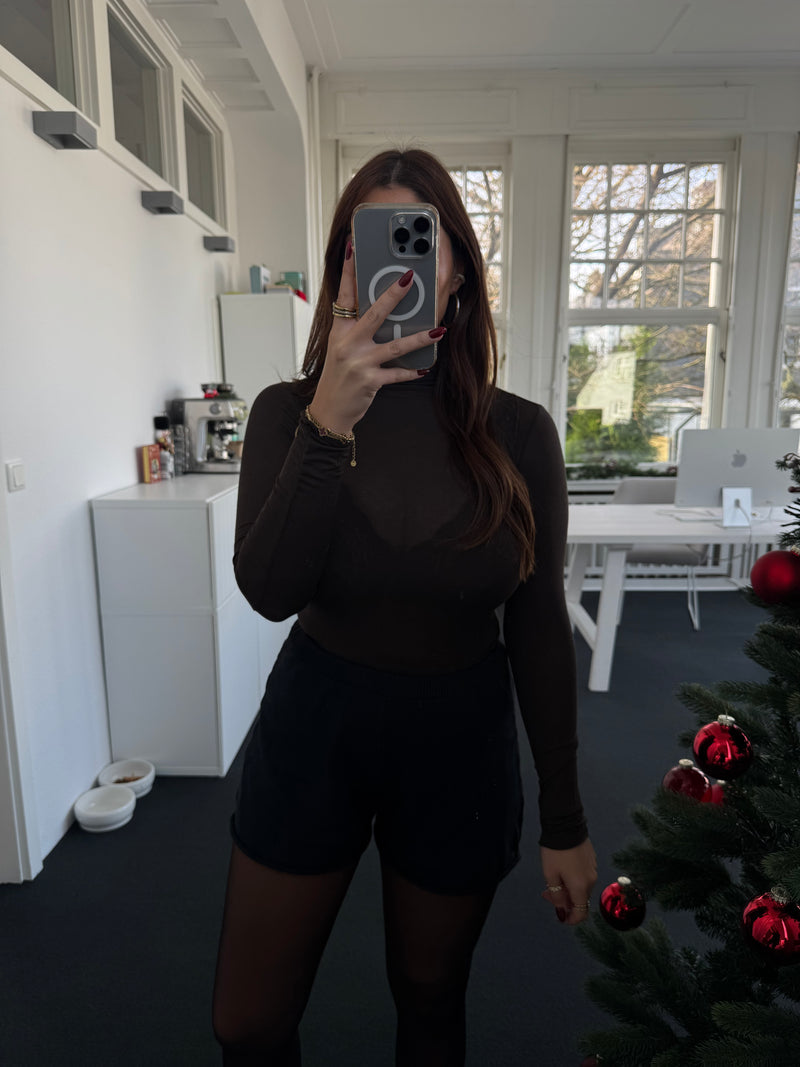 Kaschmir-Style Shirt mit Stehkragen braun