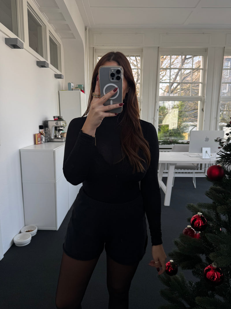 Kaschmir-Style Shirt mit Stehkragen schwarz