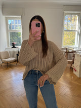 Boho Häkel-Top mit Trompetenärmeln – Oversize Fit (One Size 36–42) beige