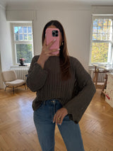 Boho Häkel-Top mit Trompetenärmeln – Oversize Fit (One Size 36–42) taupe