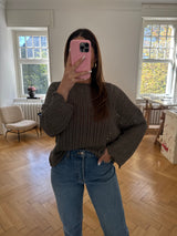 Boho Häkel-Top mit Trompetenärmeln – Oversize Fit (One Size 36–42) taupe